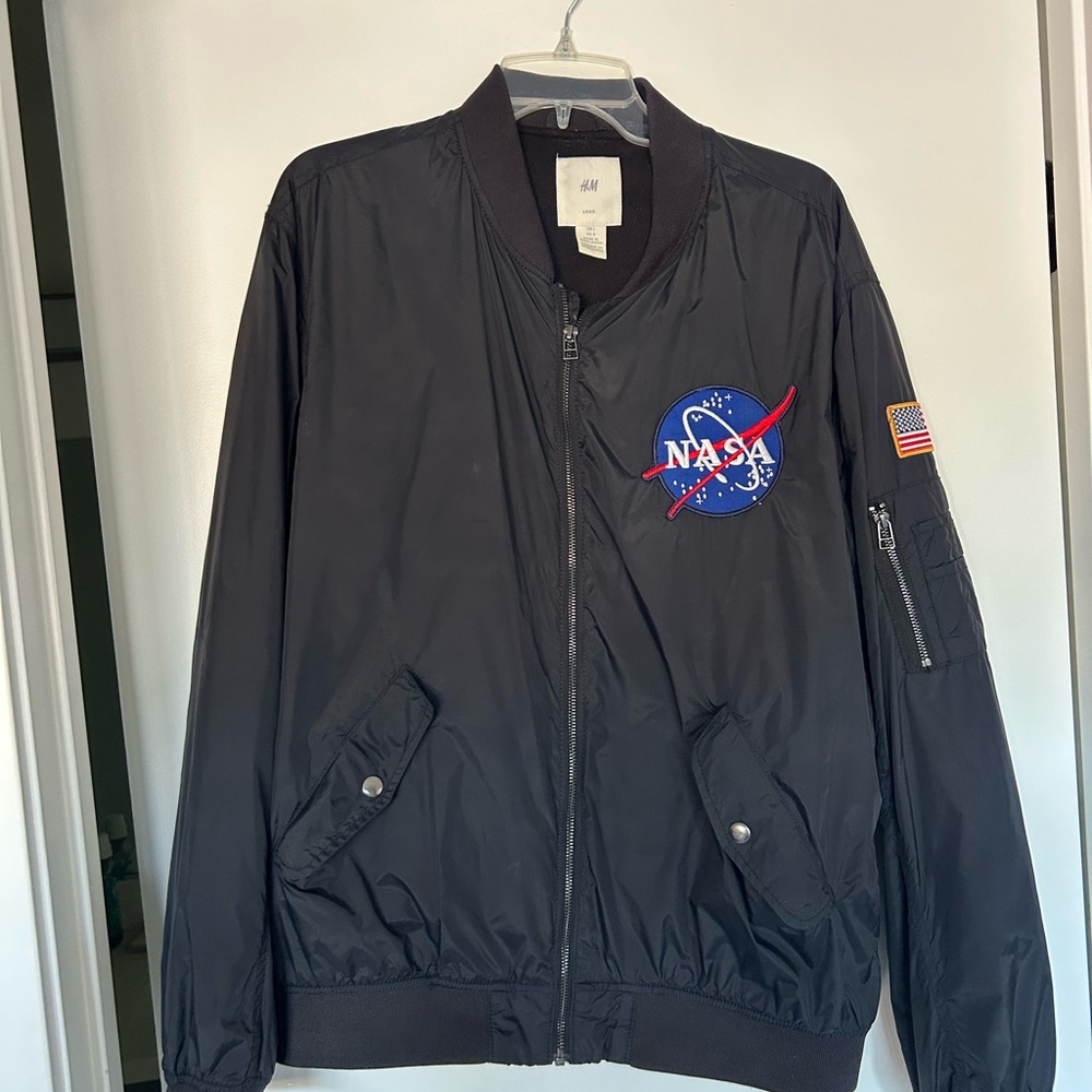 H&M Black Bomber Jacket with NASA Patch
